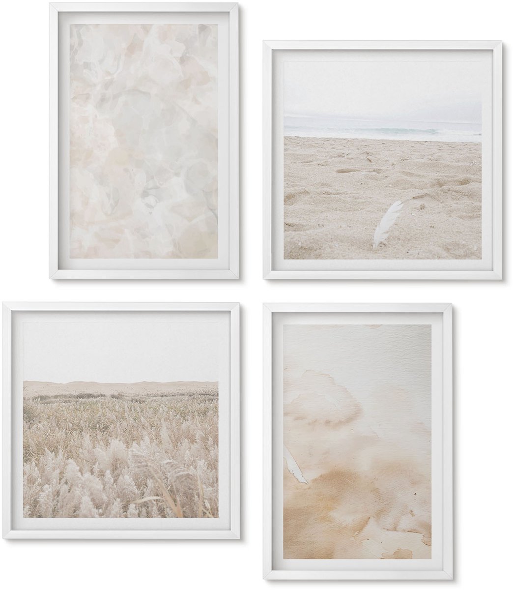 Wallfluent 4-Delige Schilderij Set - Modieuze Texturen In Pastelkleuren. - 40 x 40 En 40 x 60 - Stijlvolle Muurdecoratie - Slaapkamer