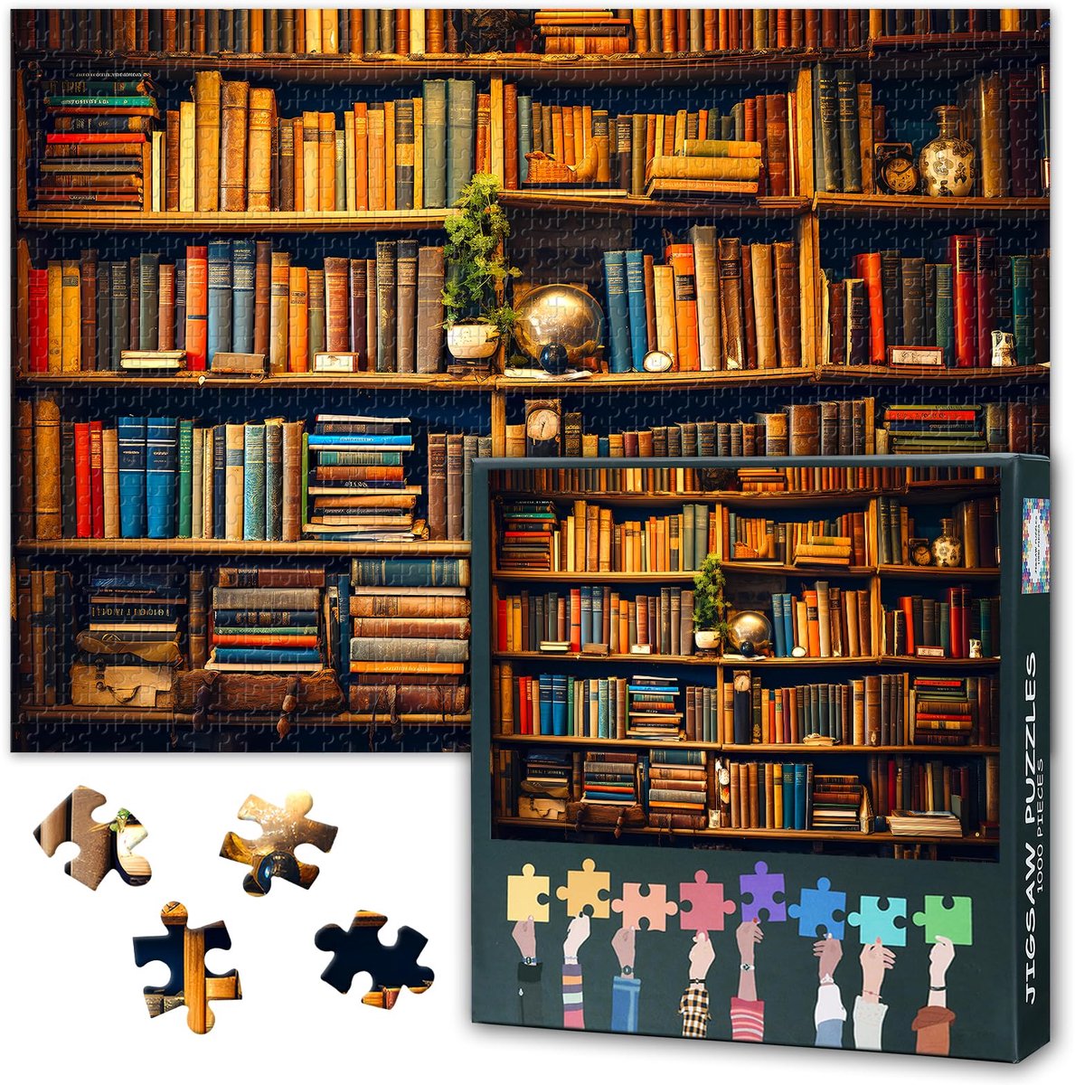 Puzzel 1000 stukjes - vintage bibliotheek - boekenkast in retrostijl - perfect voor ontspanning - ShopVlot