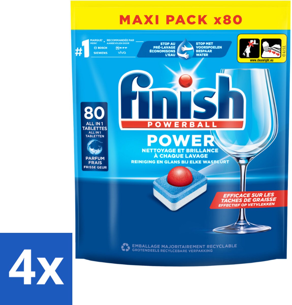 4 x Finish - Vaatwasmiddel - Power All in One Regular - Effectieve Alles-in-1 Reiniging - 80 capsules - Vaatwastabletten - Vaatwasser - Vaatwas - Schone Vaat - Vaatwasmiddel