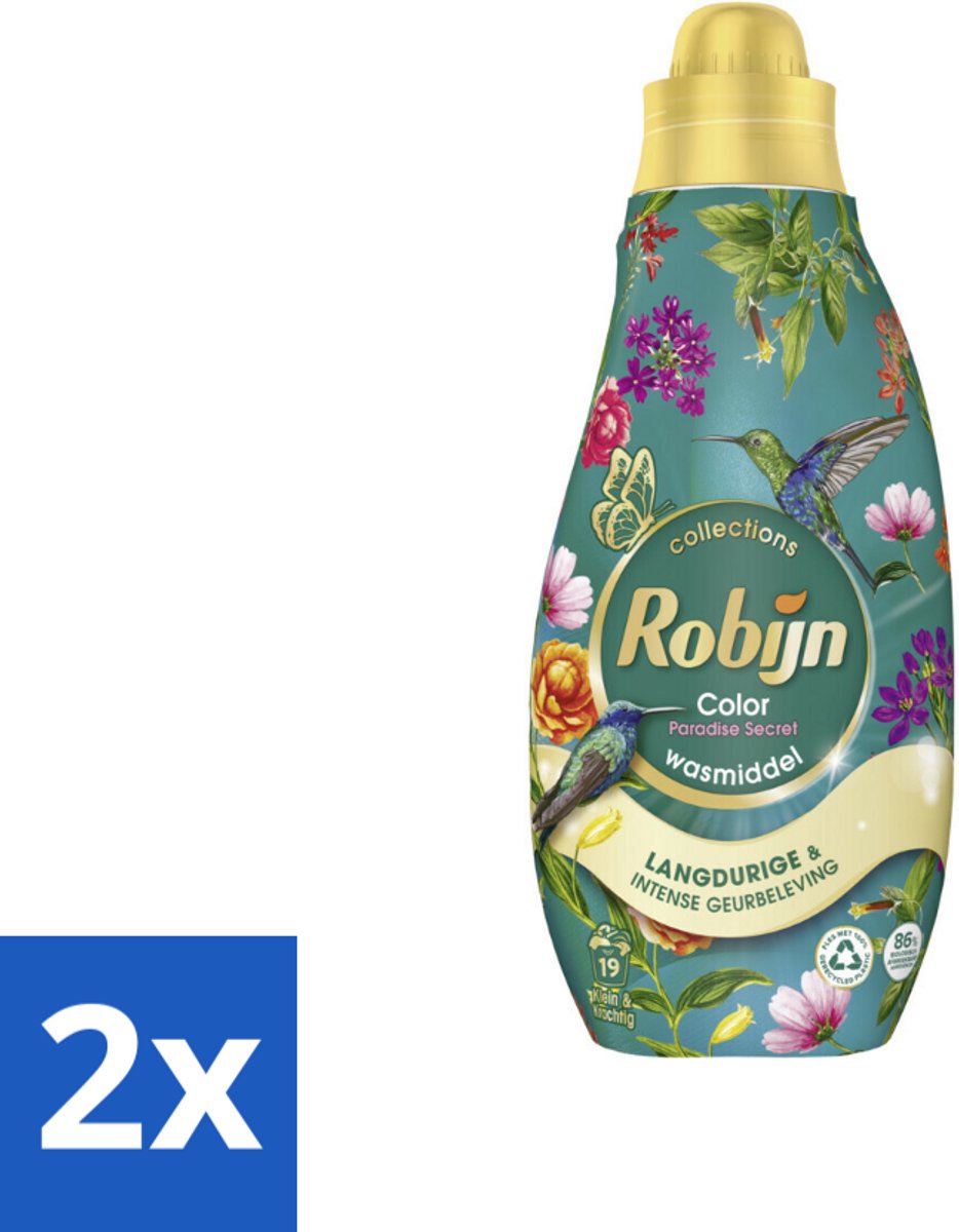 2 x Robijn - Klein & Krachtig Collections Color Paradise Secret - Vloeibaar Wasmiddel - 19 Wasbeurten - Wasmiddel - Kleurwas - Wasverzachter - Biologisch Afbreekbaar - Duurzaam