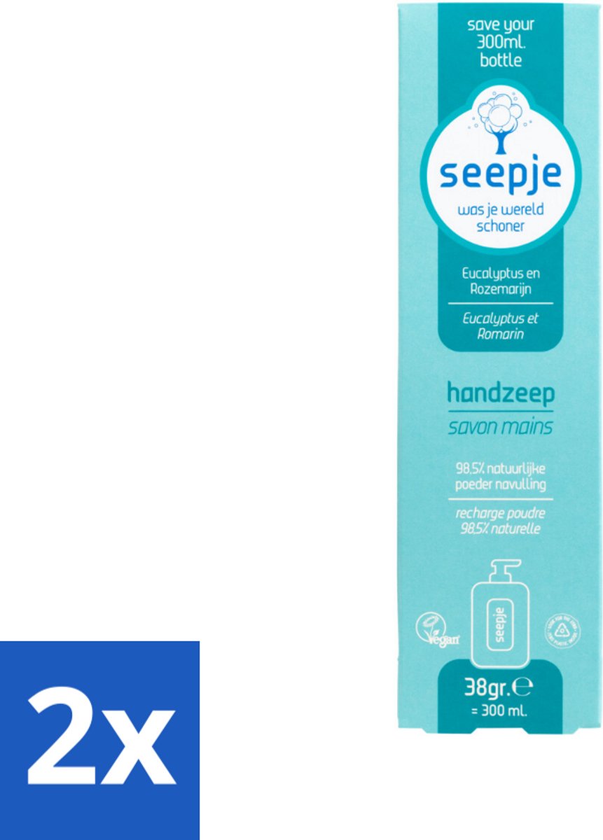 2 x Seepje - Handzeep - Natuurlijke Geur & Verzorging - Eucalyptus en Rozemarijn - Navulverpakking - 34 g - Handzeep - Navulverpakking - Eucalyptus - Rozemarijn - Natuurlijke Ingrediënten