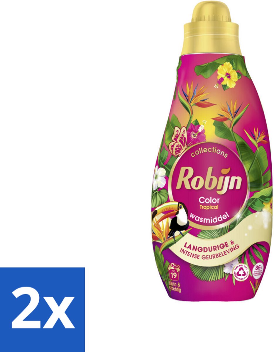 2 x Robijn - Klein & Krachtig Color Tropical - Wasmiddel - 19 Wasbeurten - 665 ml - Wasmiddel - Kleurwas - Tropische Geur - Wasverzachter - Biologisch Afbreekbaar