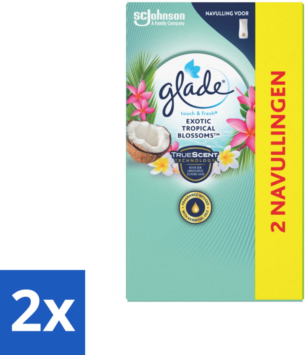 2 x Glade - Touch & Fresh - Exotic Tropical Blossoms - 2x 10 ml - Geur - Luchtverfrisser - Monoi Olie - Tropische Geur - Kokosmelk