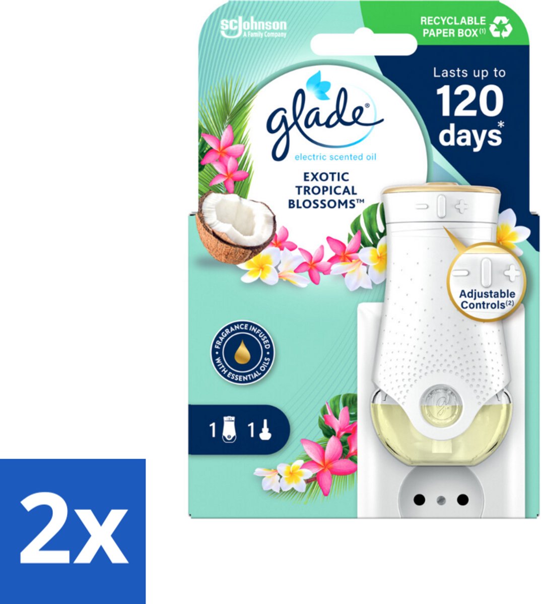 2 x Glade - Houder Elektrische Olie - Exotic Tropical Blossoms - Zonder Navulling - Luchtverfrisser - Geurverspreider - Glade Sense & Spray - Pure Clean Linen - Frisse Geur