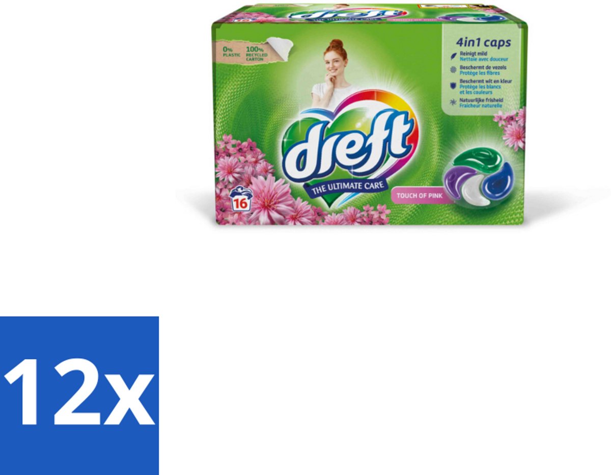 Dreft - Wasmiddelcapsules - Touch of Pink - Geurige verzorging - 16 Wasbeurten - Voordeelverpakking - 12 stuks
