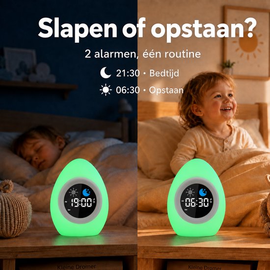 Sercano Slaaptrainer Kinderen Siliconen - Kinderwekker met Nachtlampje - Witte Ruis & 8 Geluiden - Valbestendig - Digitale Wekker - Tik voor 9 Kleuren - 1800mAh - Oplaadbaar van Sercano — afbeelding 3