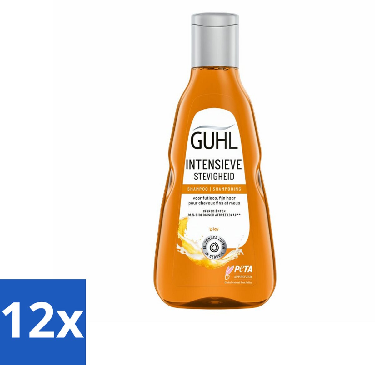12 x Guhl - Shampoo - Intensieve Stevigheid - 250 ml - Haarversterkend Shampoo - Volume Shampoo - Dun Haar - Slap Haar - Bierextract Shampoo