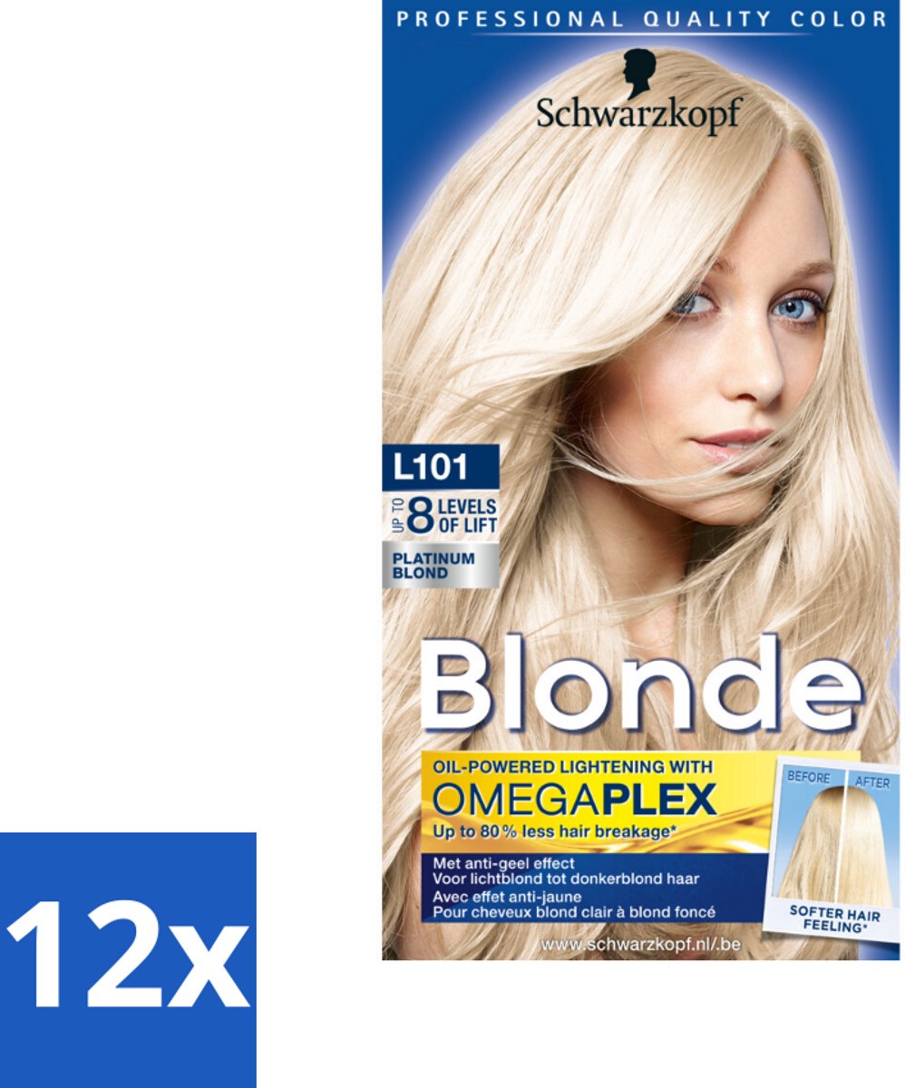 12 x Schwarzkopf - Haarverf - Blonde Platinum Blond L101 - Platina Blond - Blond Haar - Haarkleur - Haarkleuring - Platinum Blond Haar