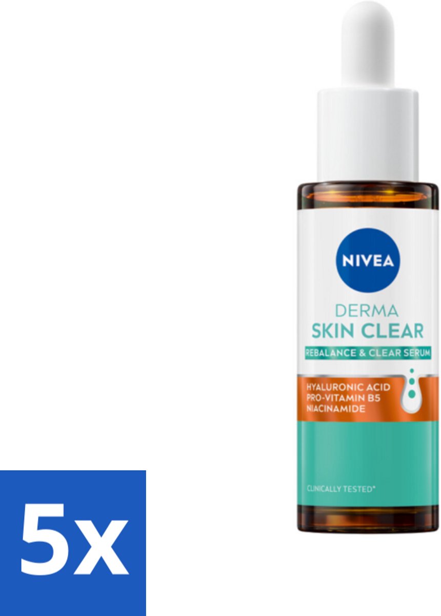 Nivea - Derma - Skin Clear Serum - Zuiverend en Kalmerend - Met Hyaluronzuur en Niacinamide - 30 ml - Bulkverpakking - 5 stuks