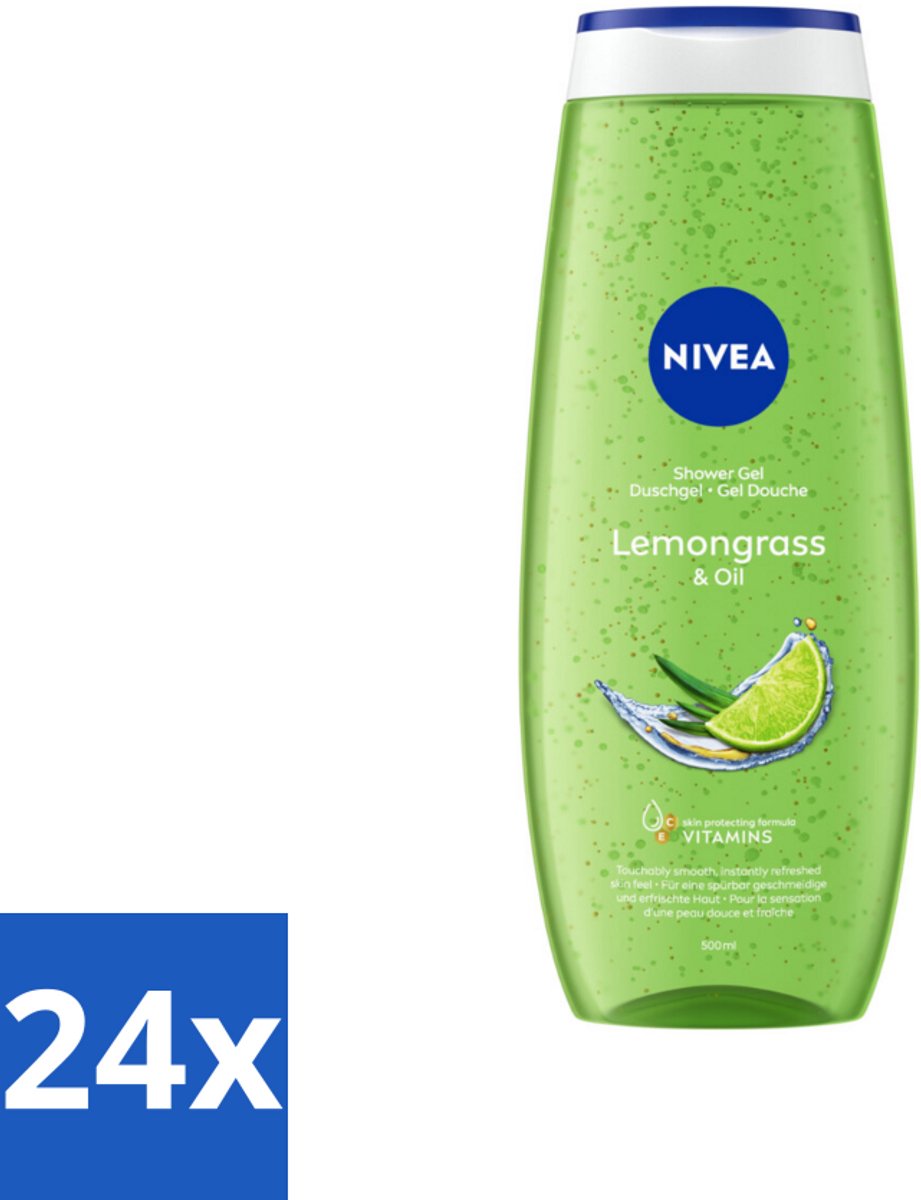 24 x NIVEA - Douchegel - Citroengras & Olieverzorging - Glad & Verfrissend Huidgevoel - 500 ml - NIVEA Douchegel - Citroengras Douchegel - Douchegel Met Natuurlijke Oliën - Hydraterende Douchegel - Milde Douchegel