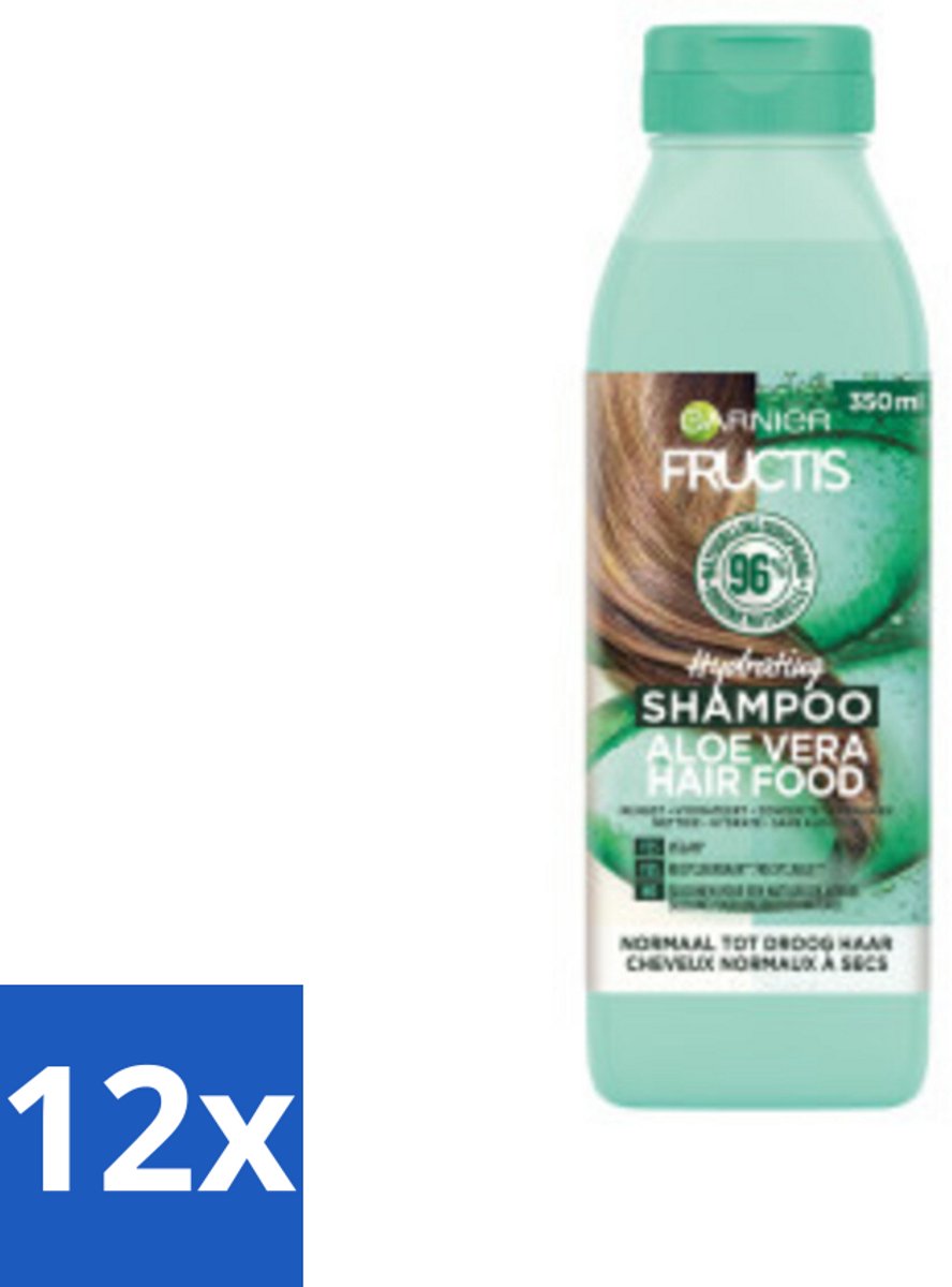 12 x Garnier - Fructis Hair Food Aloe Vera - Shampoo - Normaal tot Droog Haar - 350 ml - Aloe Vera Shampoo - Hydraterende Shampoo - Shampoo Voor Droog Haar - Vegan Shampoo - Natuurlijke Shampoo