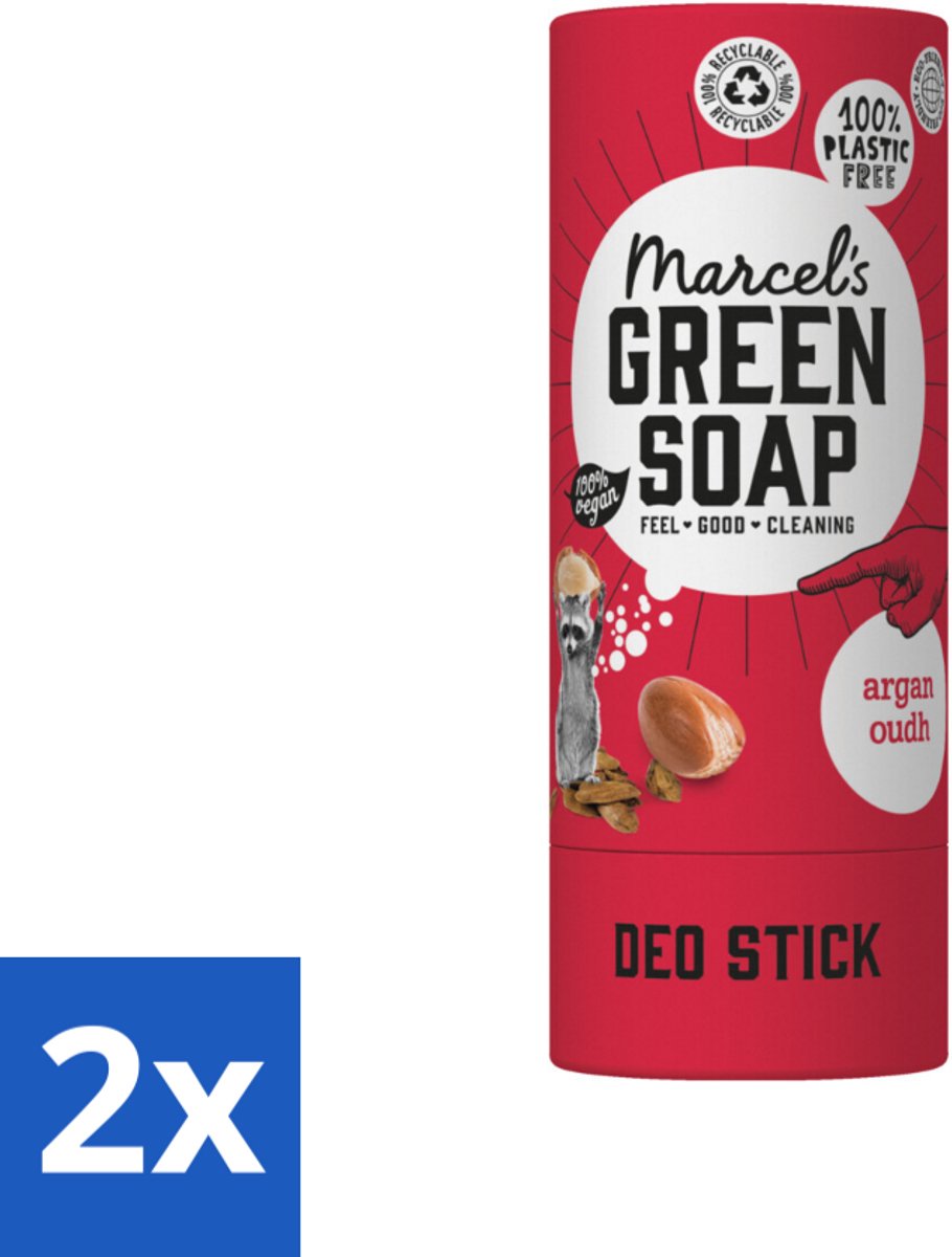 2 x Marcel's Green Soap - Deodorant Stick - Argan & Oudh - Langdurige frisheid - 40 gr - Natuurlijke Deodorant - Deodorant Stick - Argan & Oudh - Aluminiumvrij - Alcoholvrij