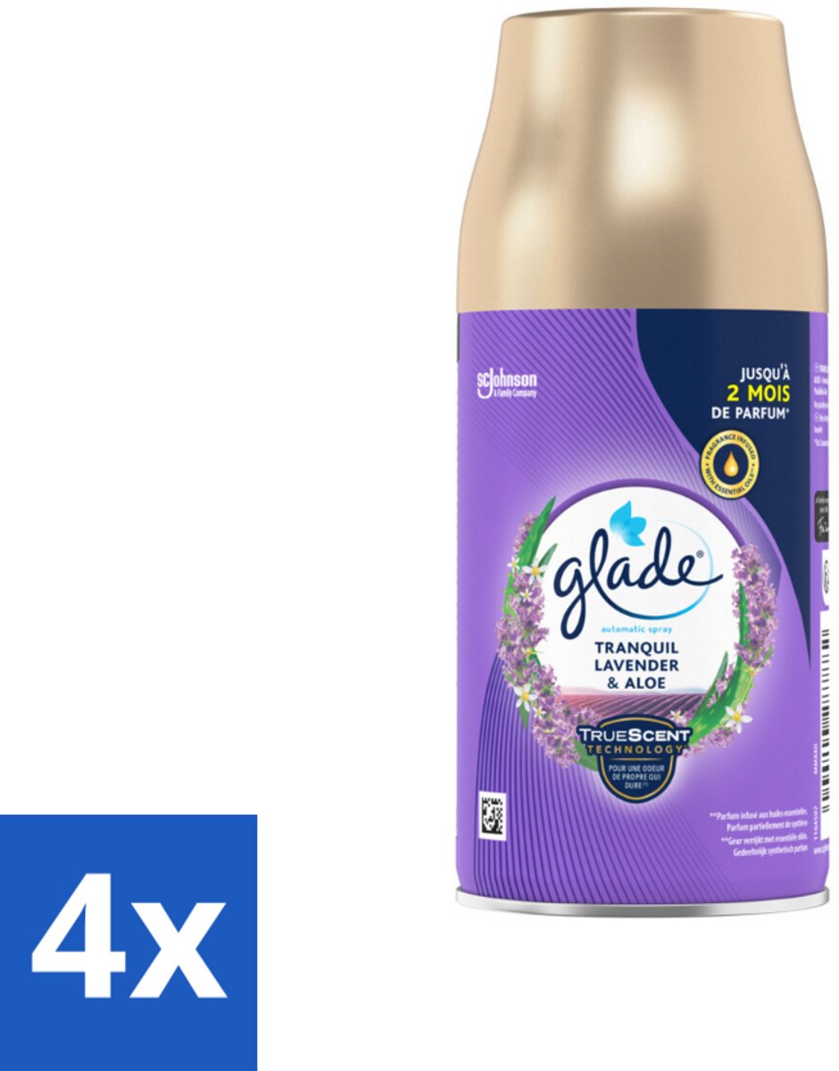 4 x Glade - Automatische Spray - Tranquil Lavender & Aloë - 269 g - Luchtverfrisser - Geur - Lavendel - Aloë Vera - Viooltjesblad