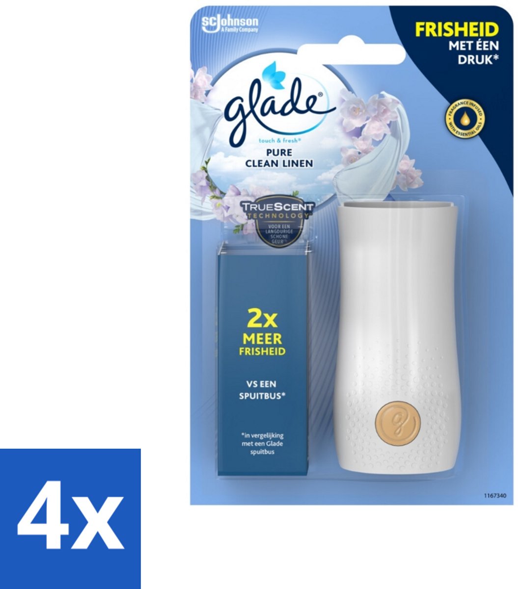 4 x Glade - Houder Touch & Fresh - Pure Clean Linen - 10 ml - Luchtverfrisser - Geur - Glade - Touch & Fresh - Pure Clean Linen