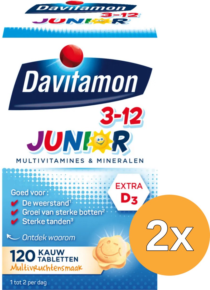 2x Davitamon Junior 3+ multifruit (120 kauwtabletten)