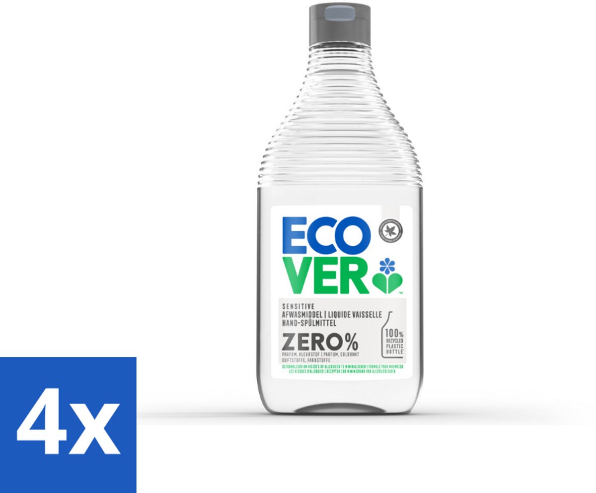 4 x Ecover - Afwasmiddel ZERO - Parfumvrij - 450 ml - Afwasmiddel - Biologisch Afbreekbaar - Hypoallergeen - Parfumvrij - Plantaardige Reiniging