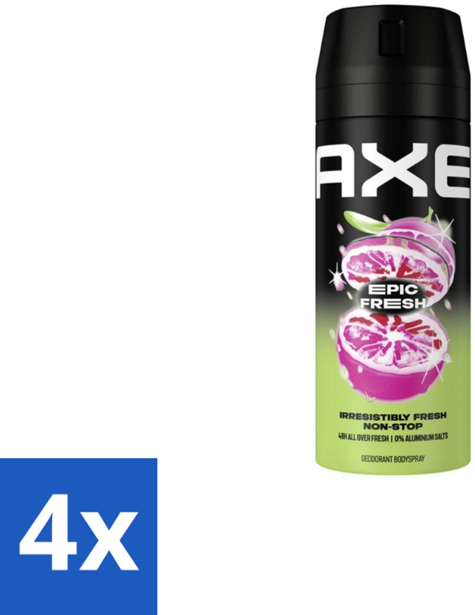 4 x AXE - Deodorant Spray - Epic Fresh - Citrus & Mint - Ultra Fris - 150 ml - AXE Deodorant - Deodorant Spray - Frisse Geur - Citrus Geur - Mint Geur