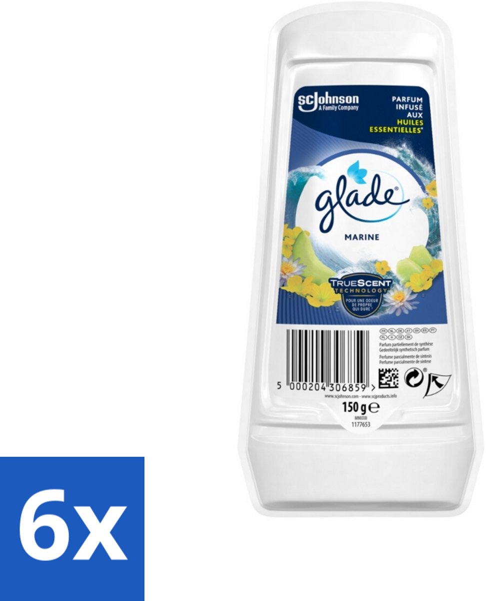 6 x Glade - Gel - Marine - 150 g - Luchtverfrisser - Geur Marine - Maritieme Geur - Essentiële Oliën - Frisse Geur