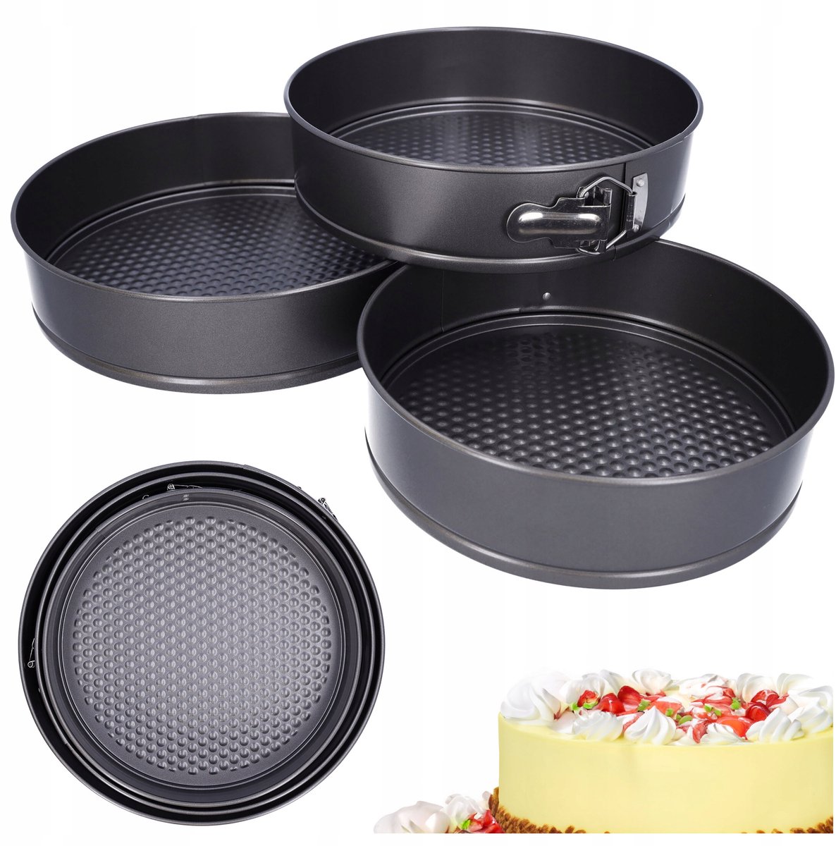 Set van 3 Ronde Bakvormen met Antiaanbaklaag - 23,5-27,5 cm