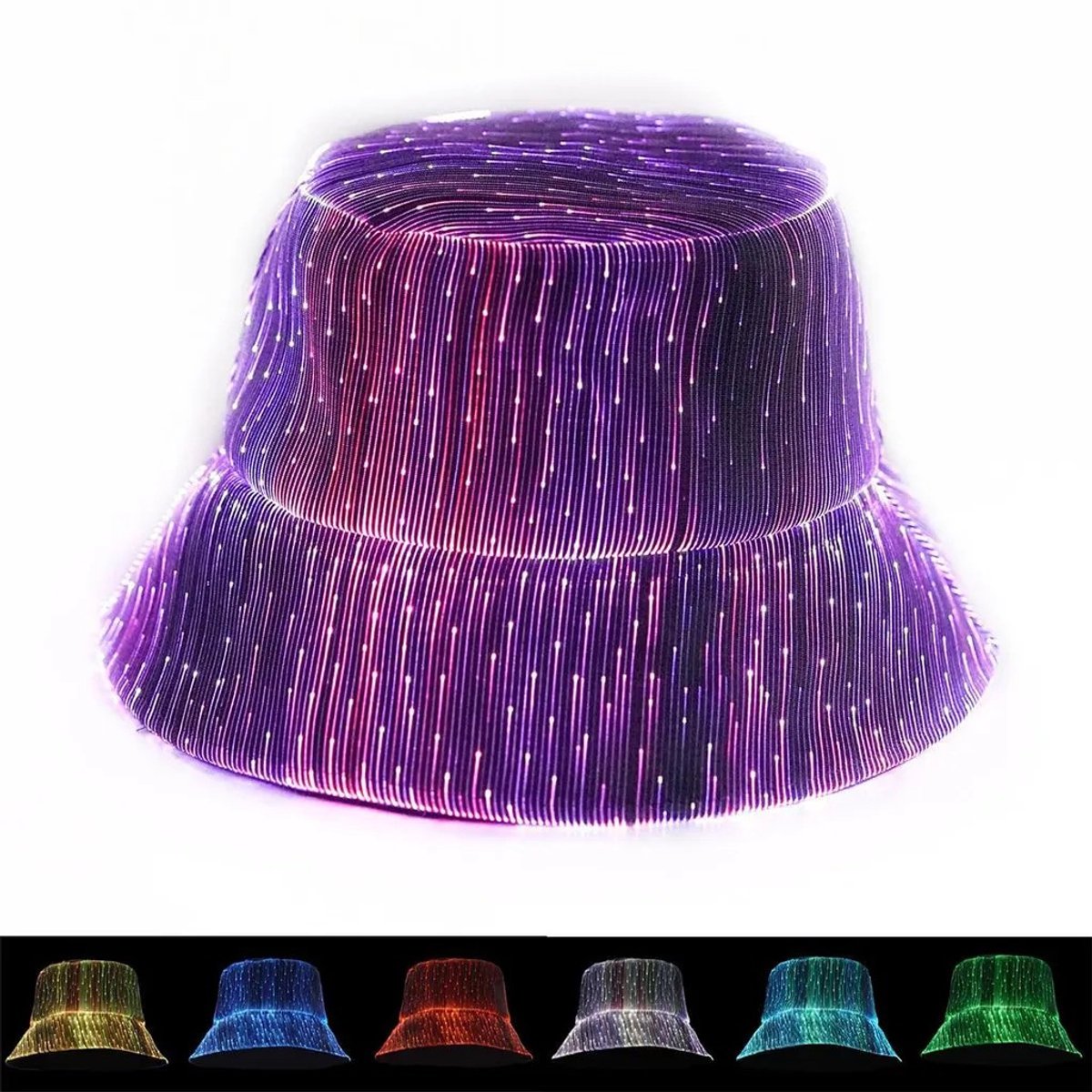 Namajunas - Bucket hat - Lichtgevende Hoed - Drie verlichtingsstanden - Bequeme LED-Fisherman's Hat - 7-kleuren LED - Unisex - Futuristisch ontwerp - ideaal voor festivals, feesten en nachtelijke activiteiten