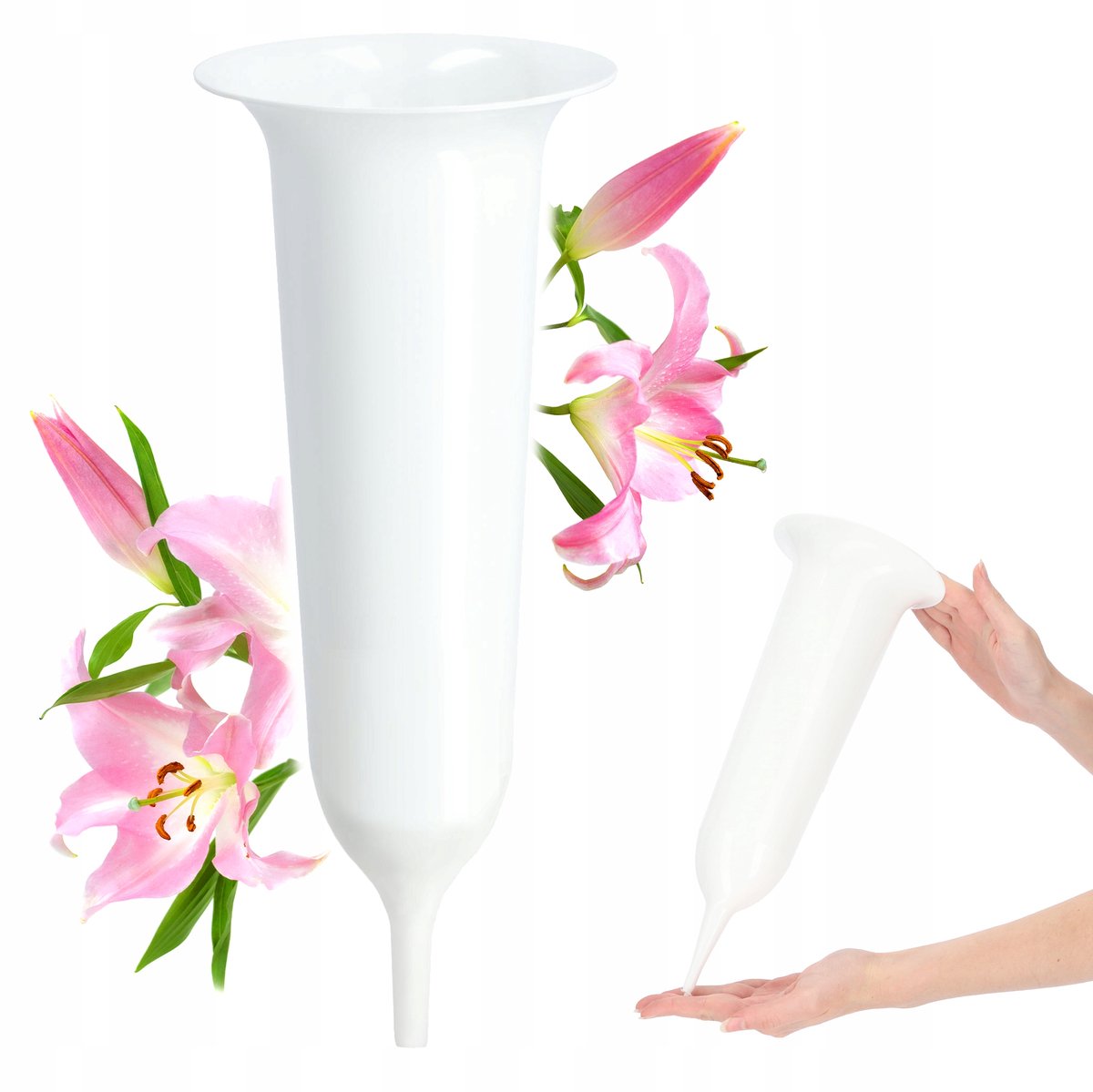 Begraafvaas 35cm - Witte fles met noppen en een scherp uiteinde