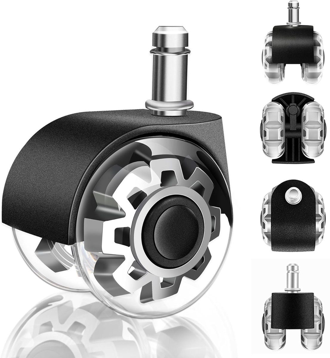 5x Zachte Rubberen Wielen voor bureaustoel - 11mm - Grijs