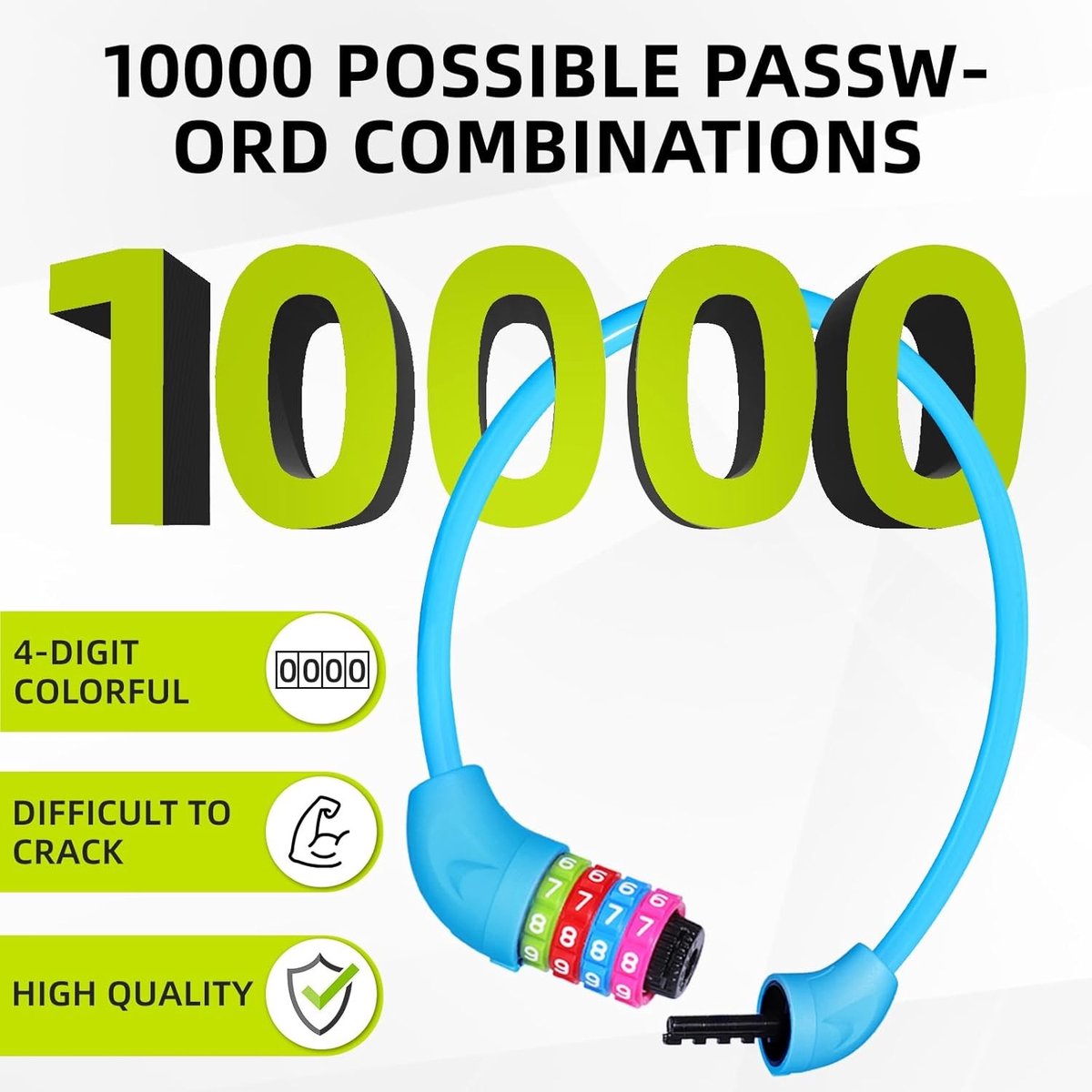Fietsslot Kind - Blauw - 10 mm stalen kabel - 4-cijferige code - Voor Kinderfietsen