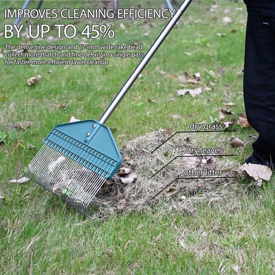 Gazonrieten hark 43 cm - roestvrijstalen handvat - comfortabele grip - ideaal voor tuin en gazon — afbeelding 4