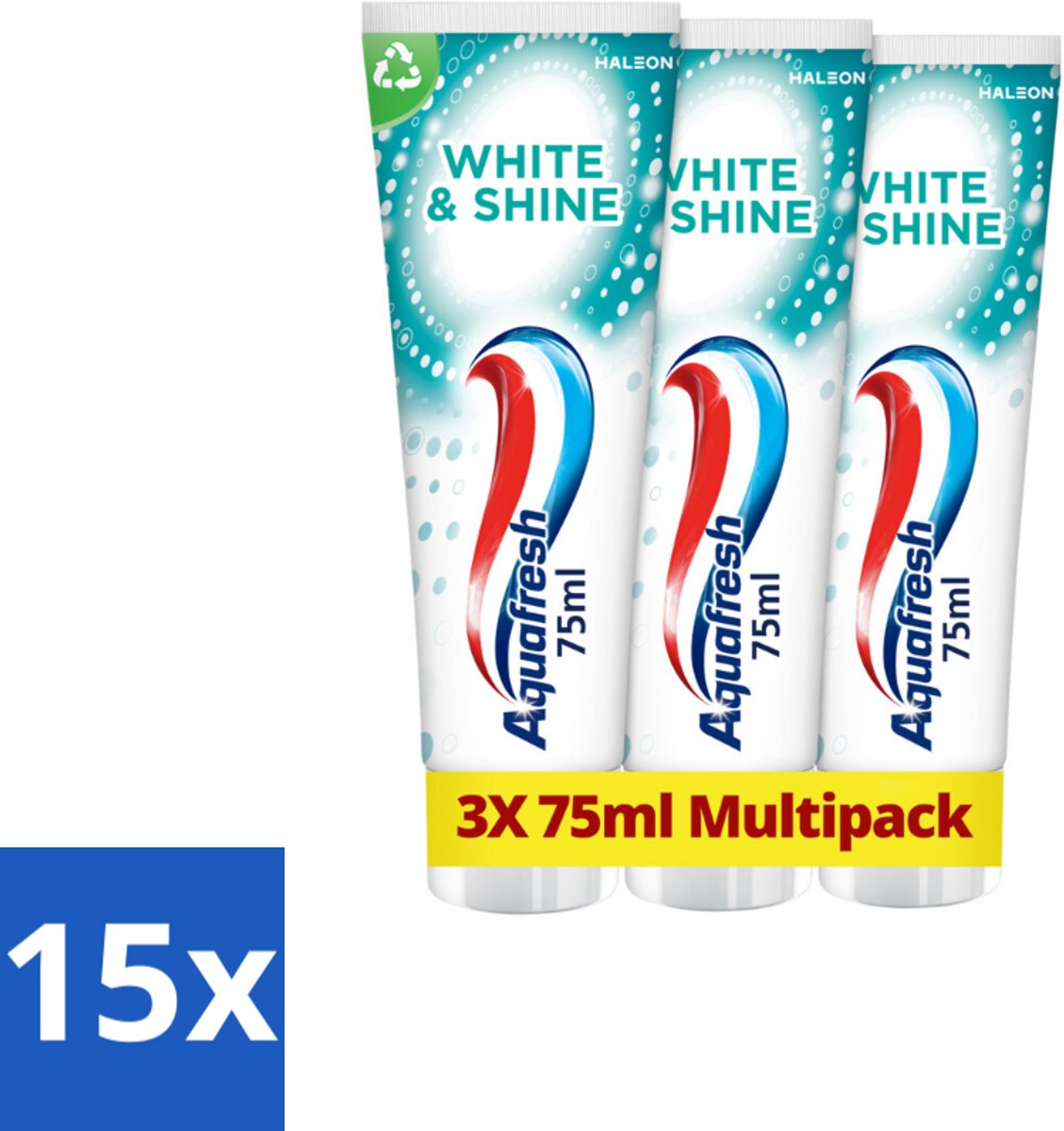 15 x Aquafresh White & Shine Tandpasta - Voordeelverpakking - 3 tubes - Witte Tanden - Tandpasta - Tanden Witschijnen - Glansgeven - Tanden Reinigen