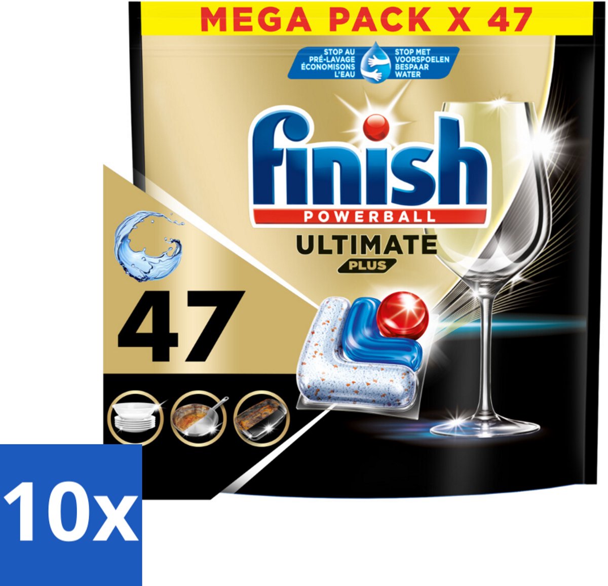 10 x Finish - Vaatwasmiddel - Ultimate Plus All in One Regular - Krachtige Alles-in-1 Reiniging - 47 capsules - Vaatwasmiddel - Vaatwasser - Reinigingskracht - Aangekoekte Etensresten - Glans