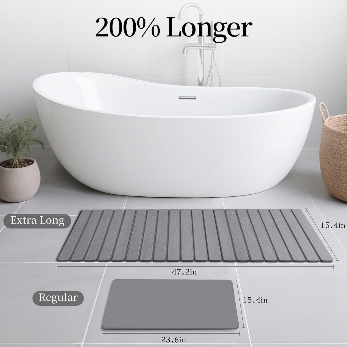 Opvouwbare stenen badmat 120 x 40 cm - grijs - duurzaam materiaal - ideaal voor badkamer - ShopVlot