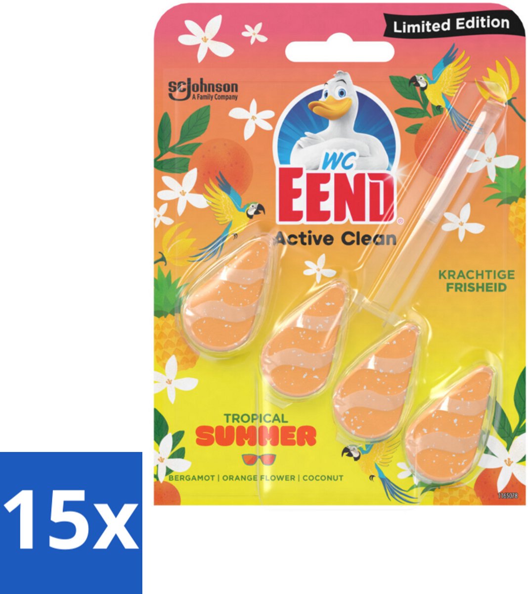 15 x WC Eend - Active Clean Tropical Summer - Toiletblok - Zomerse Frisheid - 38 gr - WC Eend - Toiletblok - Tropisch - Geur - Reiniging