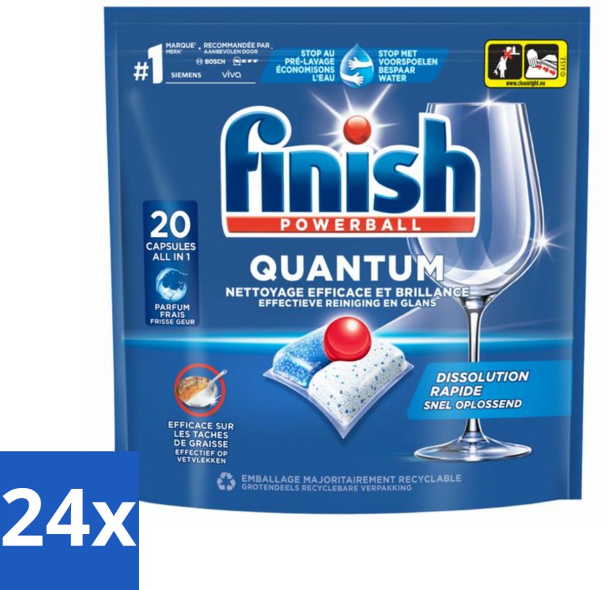 24 x Finish - Vaatwasmiddel - Quantum Vaatwastabletten Regular - Diepe Reiniging - 20 capsules - Vaatwastabletten - Diepe Reiniging - Vaatwasser Capsules - Glans - Vetverwijdering