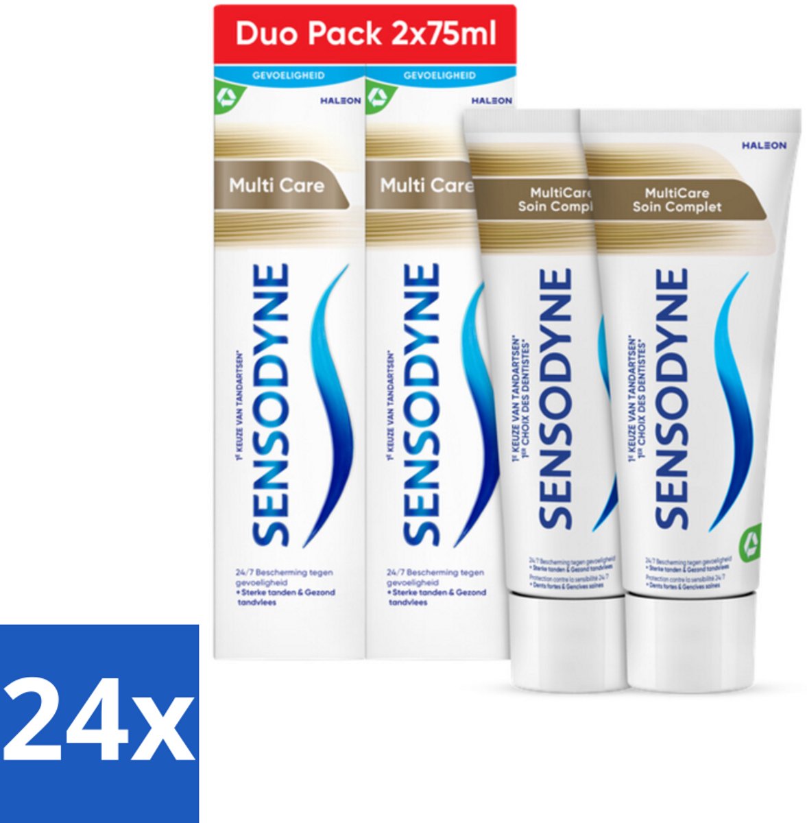 24 x Sensodyne - Tandpasta - Multi Care - Complete Zorg - Duopack - 2 x 75 ml - Tandpasta Gevoelige Tanden - Tandpasta Bescherming - Tandpasta Frisse Adem - Tandpasta Gezond Tandvlees - Fluoride Tandpasta