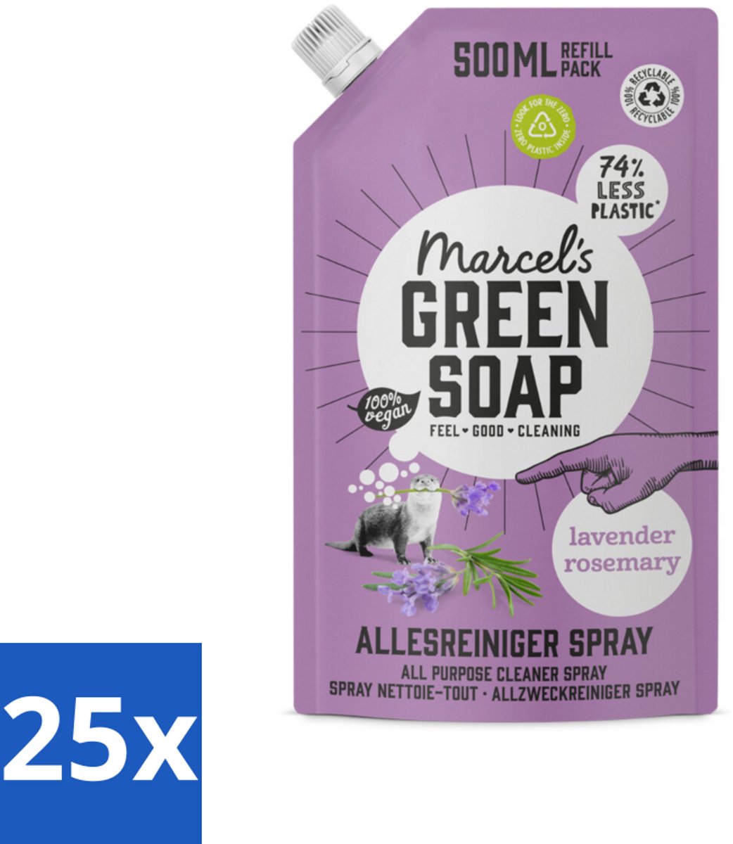 25 x Marcel's Green Soap - Allesreiniger Spray - Navulling - Lavendel & Rozemarijn - Frisse reiniging - 500 ml - Allesreiniger - Natuurlijke Reiniger - Biologische Reiniger - Vegan Reiniger - Lavendel En Rozemarijn