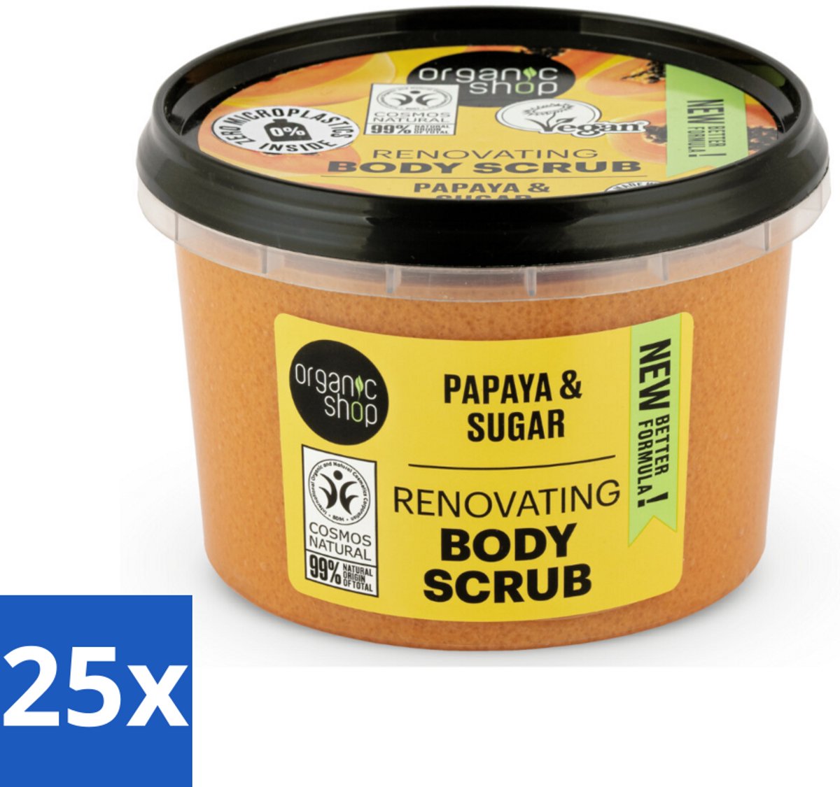 25 x Organic Shop - Body Scrub Papaya - Exfoliërend en Hydraterend - 250 ml - Bodyscrub Papaya - Exfoliatie Huid - Natuurlijke Huidverzorging - Papaya Scrub - Huidpeeling