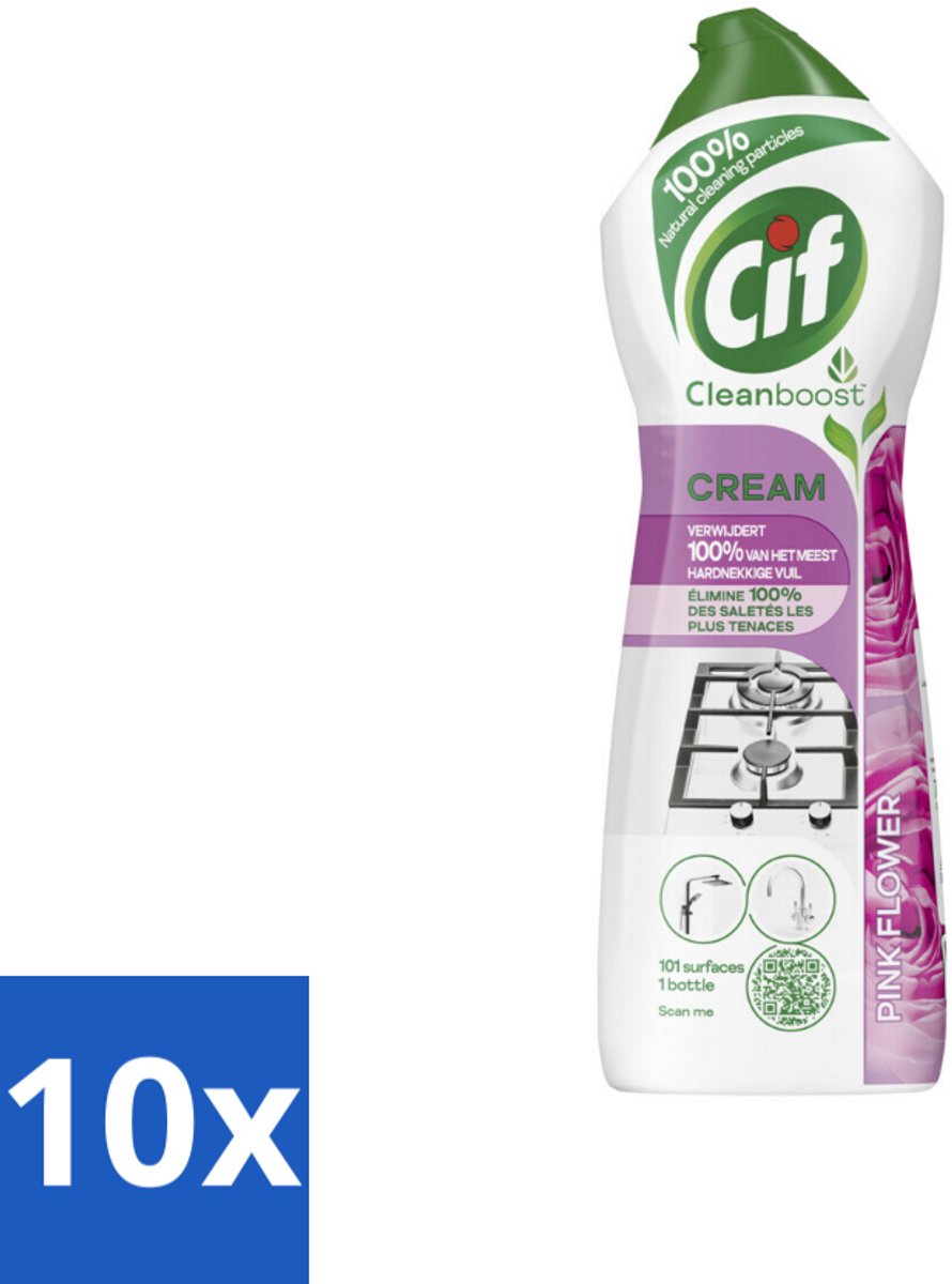 10 x Cif Cream Pink Flower - Schuurmiddel - Tegen Hardnekkig Vuil - Frisse Bloemengeur - 750 ml - Cif Cream Pink Flower - Schuurmiddel - Reiniging - Hardnekkig Vuil - Frisse Bloemengeur