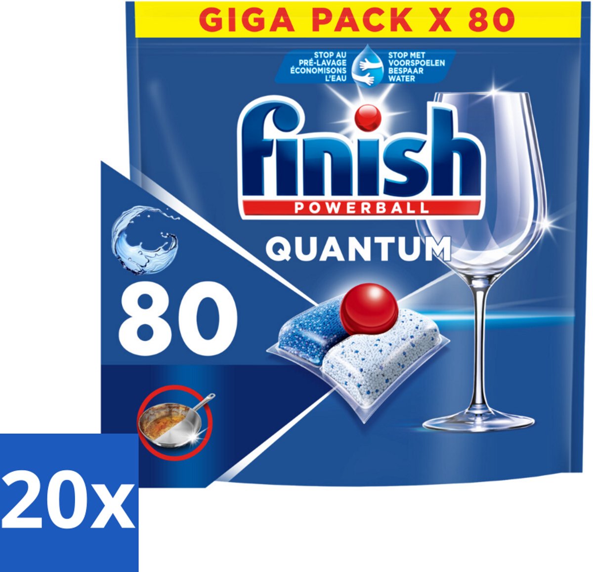 20 x Finish - Vaatwasmiddel - Quantum All in One Regular - Alles-in-1 Kracht - 80 capsules - Vaatwasmiddel - Vaatwasser - Reinigingsmiddel - Glans - Vetverwijdering