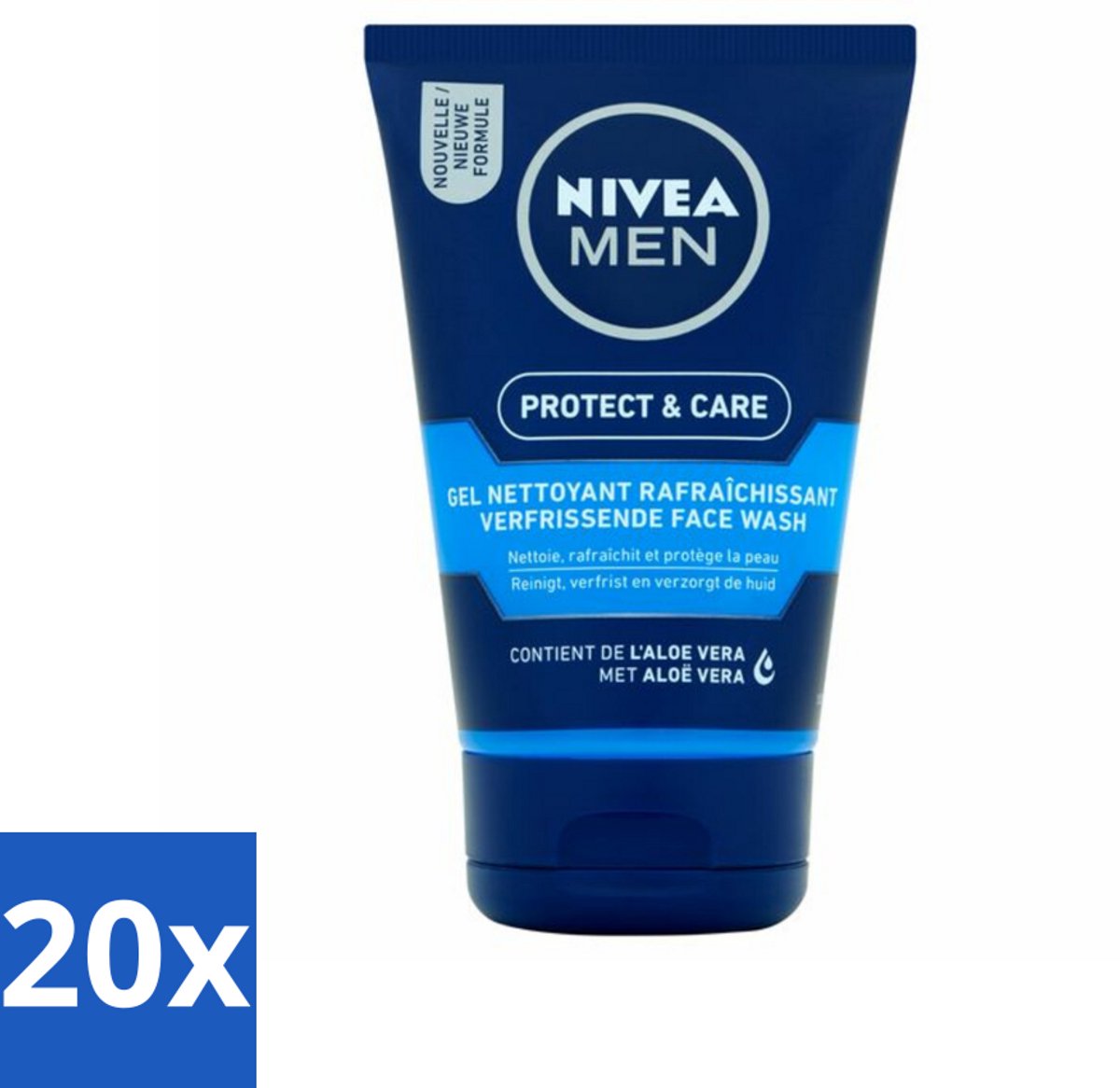 20 x NIVEA MEN - Protect & Care - Reinigingsgel Gezicht - 100 ml - Gezichtsreinigingsgel - Mannelijke Huid - Huidverzorging - Face Wash - Huidbarrière