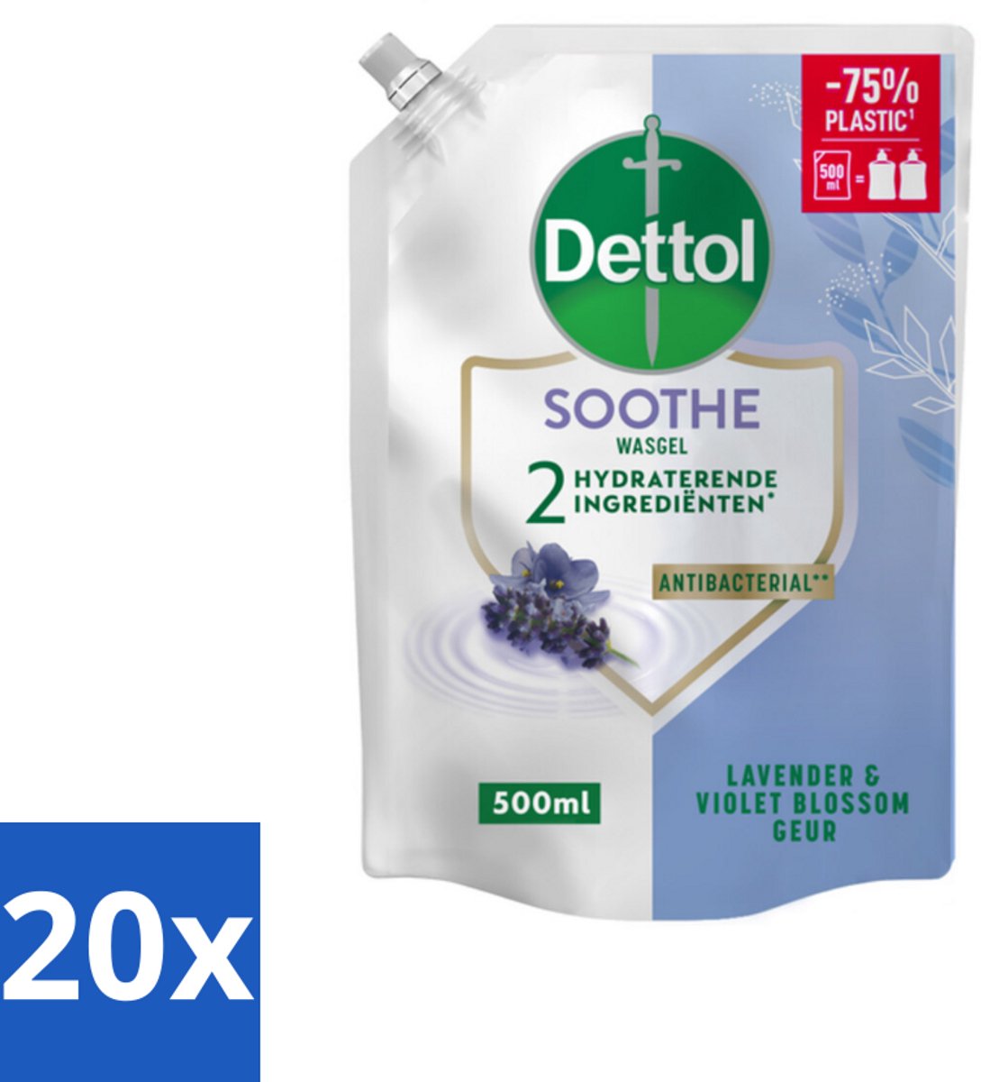 20 x Dettol - Handzeep Navulling - Soothe - Lavendel & Vioolbloesem - 500 ml - Handzeep Navulling - Handhygiëne - Antibacterieel - Handen Reinigen - Handen Verzorgen