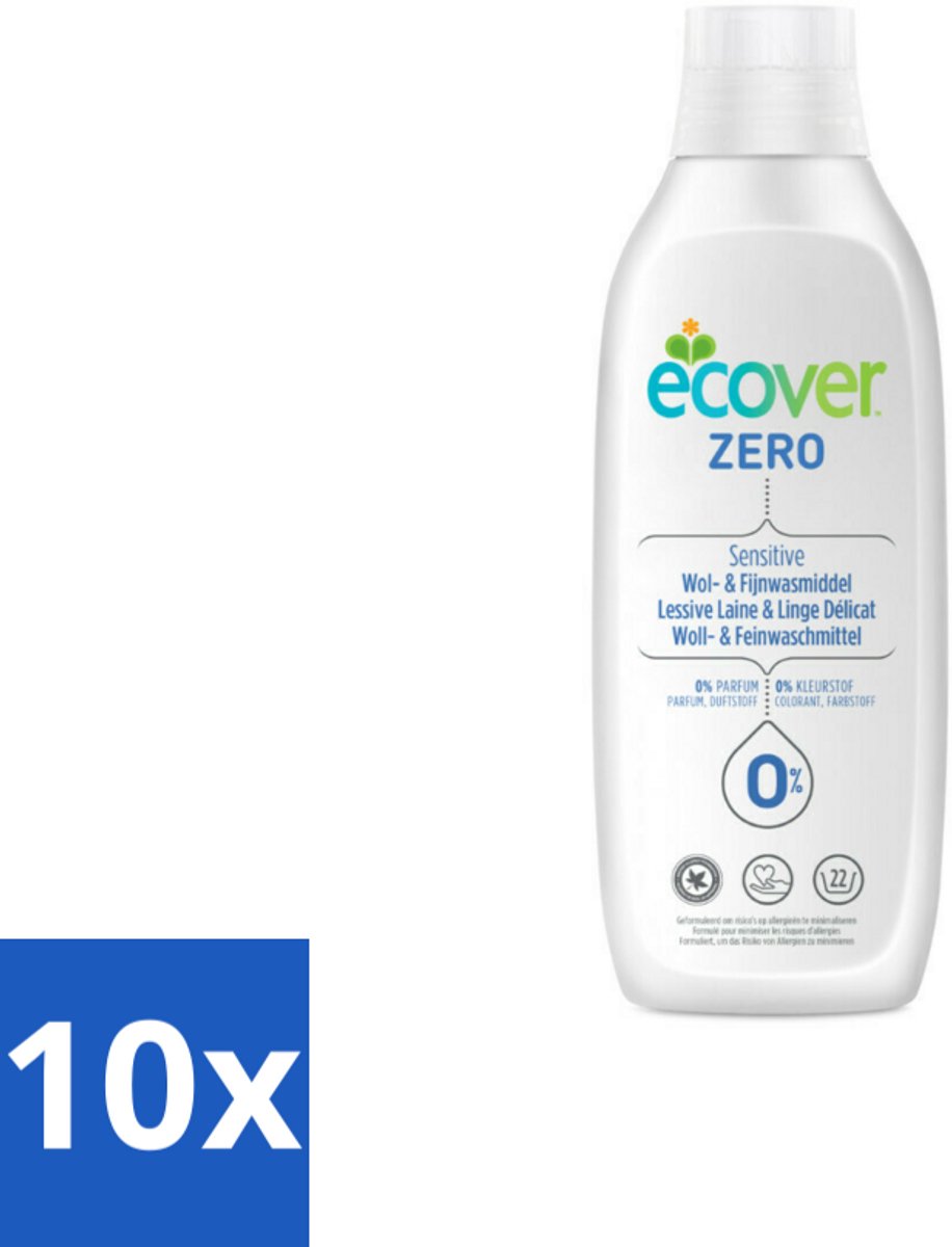 10 x Ecover - Vloeibaar wasmiddel - Wol & Fijnwas - 1 liter - Wasmiddel Wol - Vloeibaar Wasmiddel - Fijne Was - Delicate Stoffen - Koud Wassen