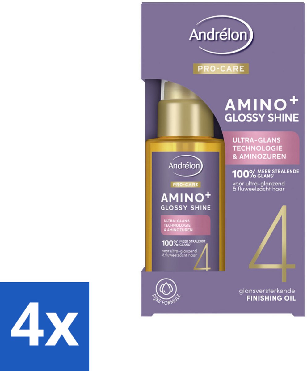 4 x Andrélon – Finishing Oil – Pro Care Amino+ Glossy Shine – 50 ml - Glans Haar - Pluisvrij Haar - Aminozuren Haar - Stralend Haar - Haarpunt Verzorging