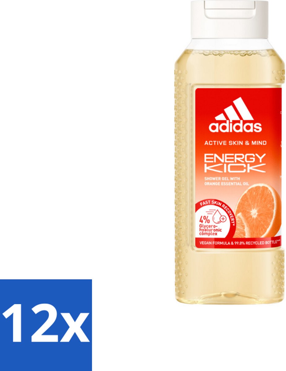 12 x Adidas – Douchegel – Active Skin & Mind Energy Kick – 250 ml - Energie - Sport - Energieboost - Douchegel - Activiteit