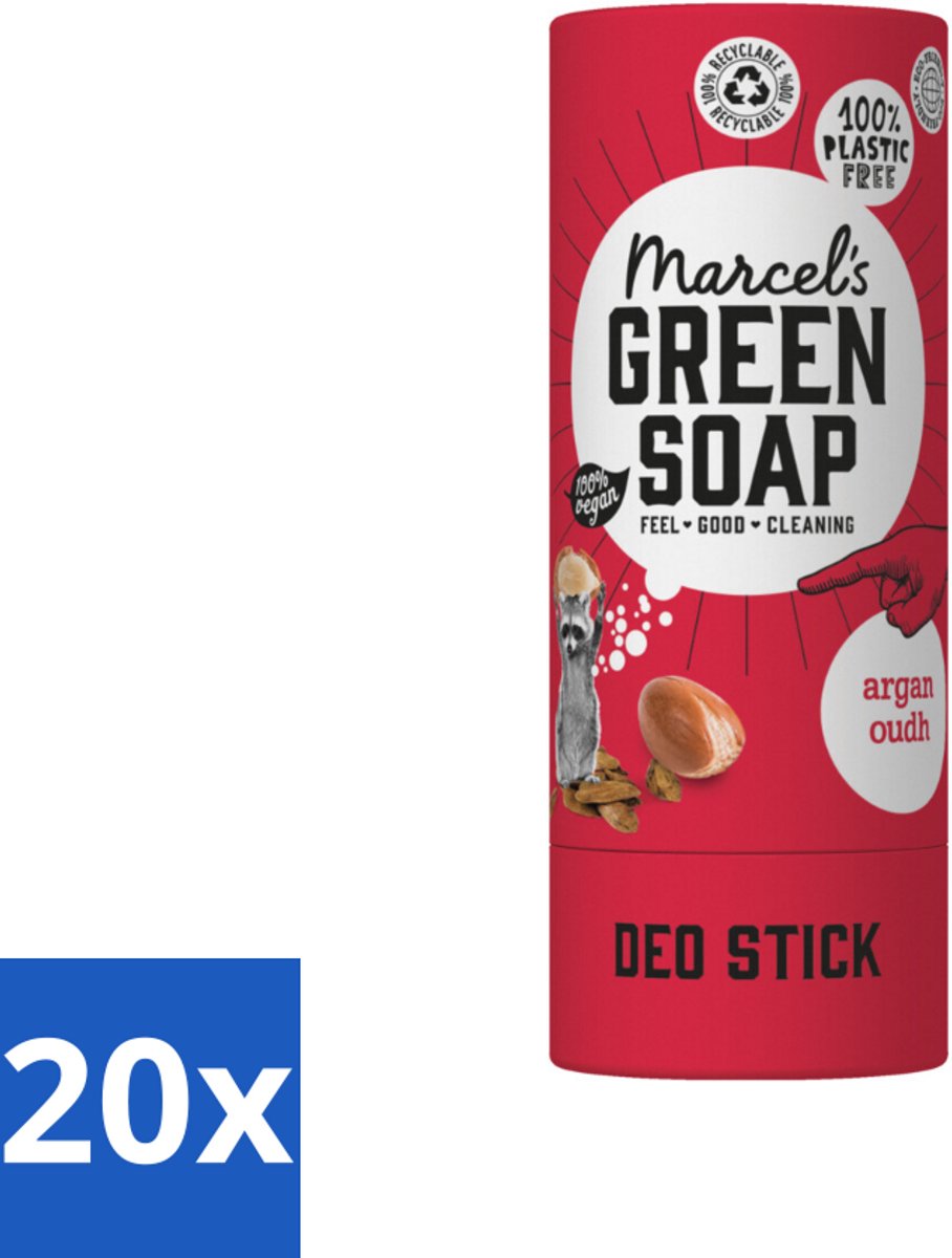 20 x Marcel's Green Soap - Deodorant Stick - Argan & Oudh - Langdurige frisheid - 40 gr - Deodorant Stick - Argan & Oudh - Natuurlijke Deodorant - Geur - Frisheid