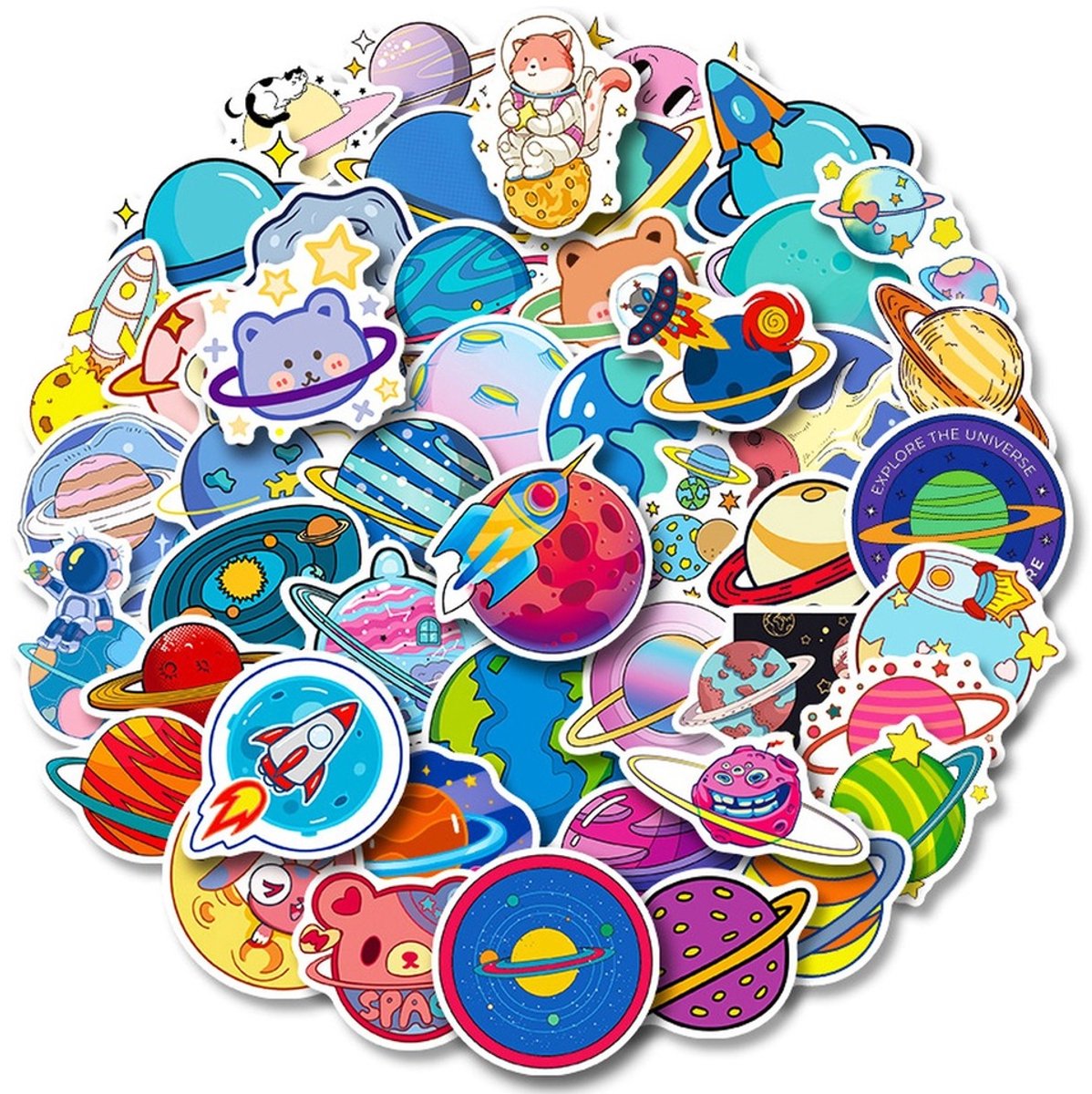 50 Planeet Stickers – Ruimte, Raketten & Planeten – 4-6 cm