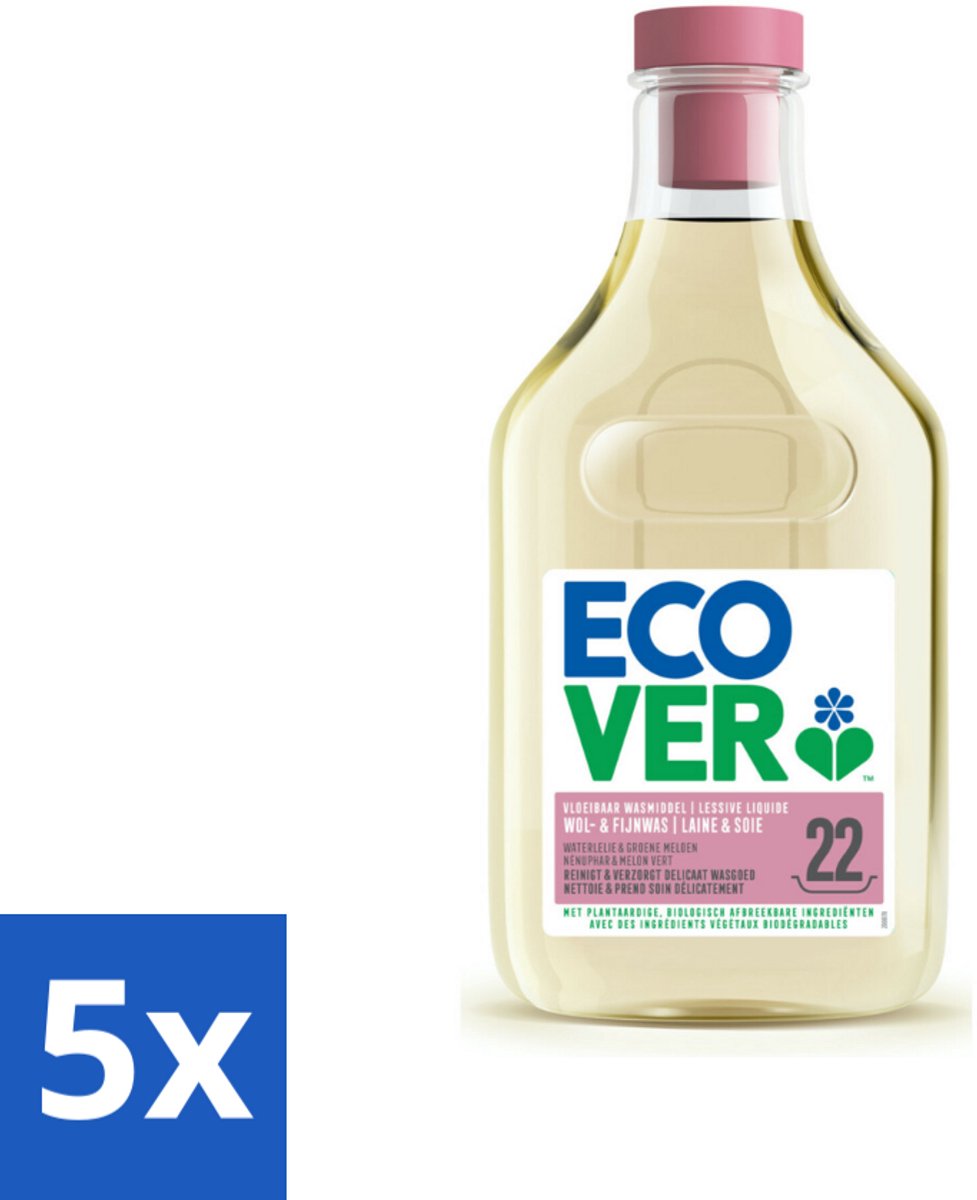 5 x Ecover - Vloeibaar wasmiddel - Wol & Fijnwas - 1 liter - 22 wasbeurten - Wasmiddel Wol - Fijnwas - Zachte Was - Delicate Stoffen - Biologisch Afbreekbaar