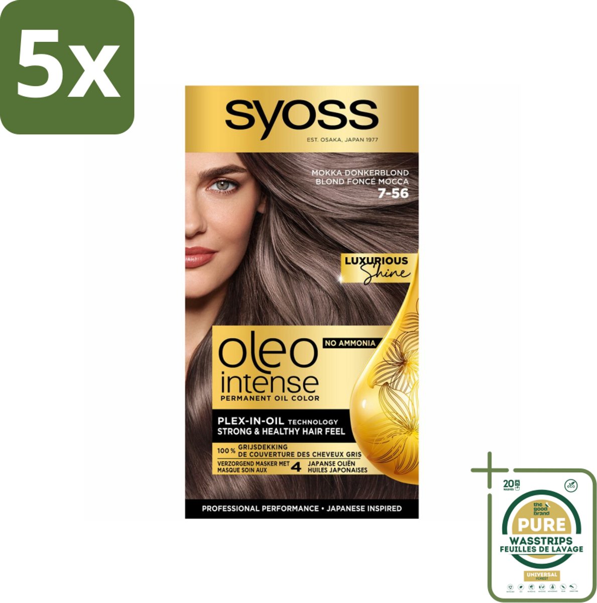 5 x SYOSS - Oleo Intense 7-56 Mokka Donkerblond - Haarverf - Zonder Ammoniak - Grijsdekking - Langdurige Kleur - Grootverpakking - Haarverf - Permanent Haarkleuring - Zonder Ammoniak - Grijsdekking - Haarkleur