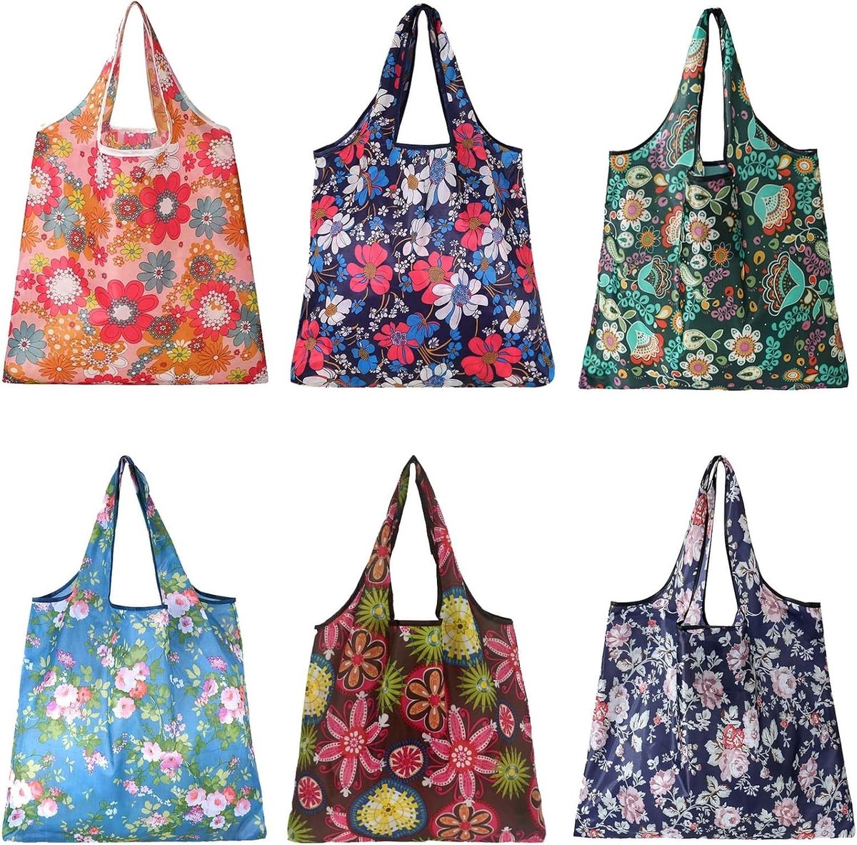 Opvouwbare Boodschappentassen - Multicolor - 38 x 60 cm - Herbruikbare Scheurbestendige Polyester Tassen - Voor Supermarkt en Reizen