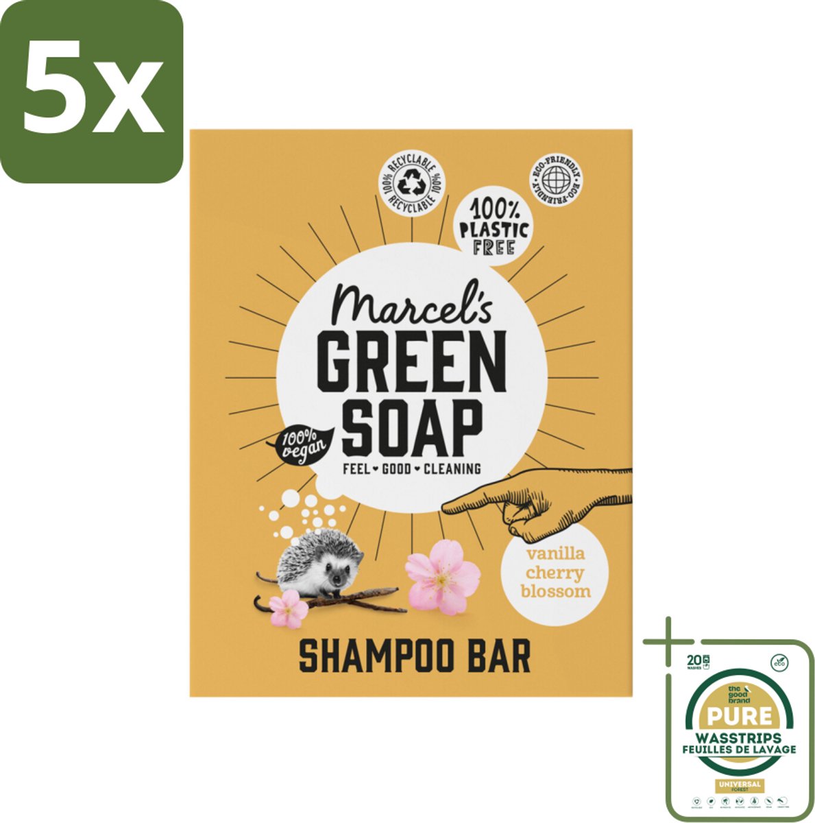 5 x Marcel's Green Soap - Shampoobar - Vanilla & Cherry Blossom - Versterkt & verzorgt - 90 gr - Grootverpakking - Shampoobar - Natuurlijke Shampoo - Sulfaatvrije Shampoo - Biologisch Afbreekbaar - Vegan Shampoo