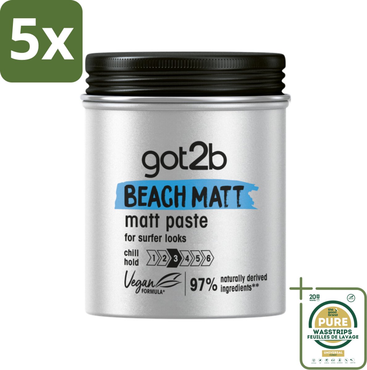 5 x Got2B - Styling Paste - Beach Matt - 100 ml - Grootverpakking - Beach Look - Matte Styling Paste - Surfer Look - Vegan Styling Paste - Natural Hair Styling